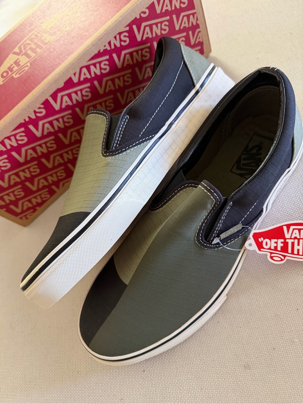 Vans Slip-On Two-Tone Olive Green & Black Canvas Loafers